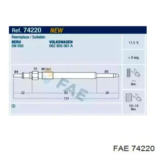 Свечи накала 74220 FAE