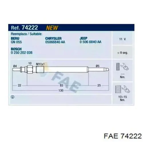 Свечи накала 74222 FAE