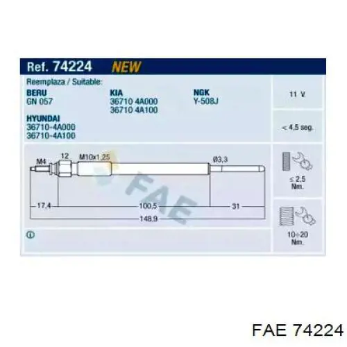 Свечи накала 74224 FAE