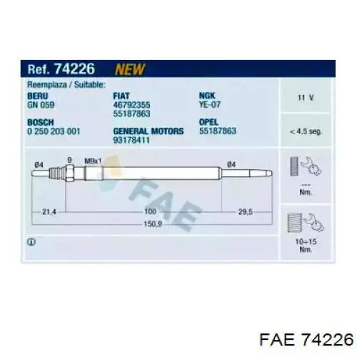 Свечи накала 74226 FAE