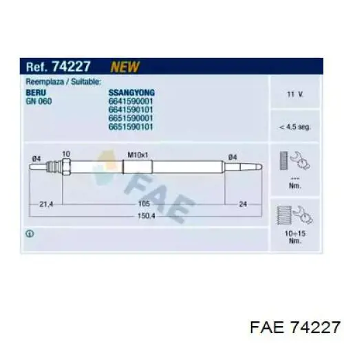 Свечи накала 74227 FAE