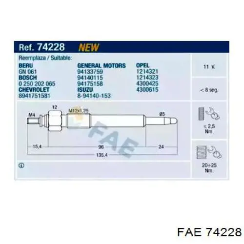 Свечи накала 74228 FAE