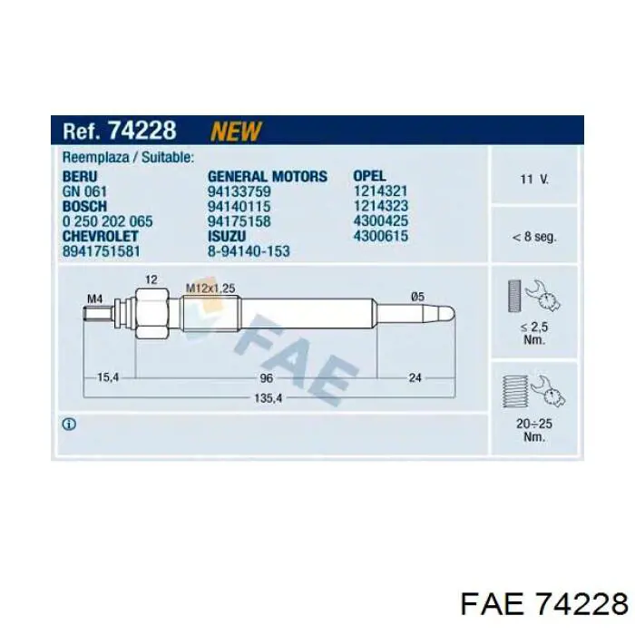 Bujía de incandescencia 74228 FAE