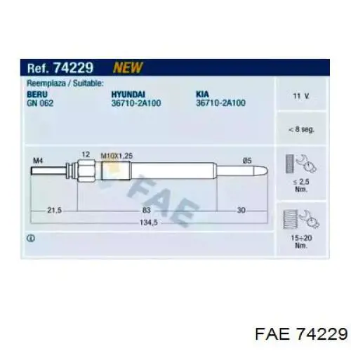 74229 FAE свечи накала