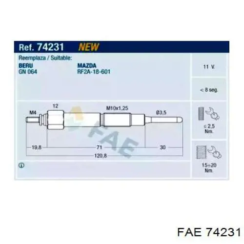 Свечи накала 74231 FAE