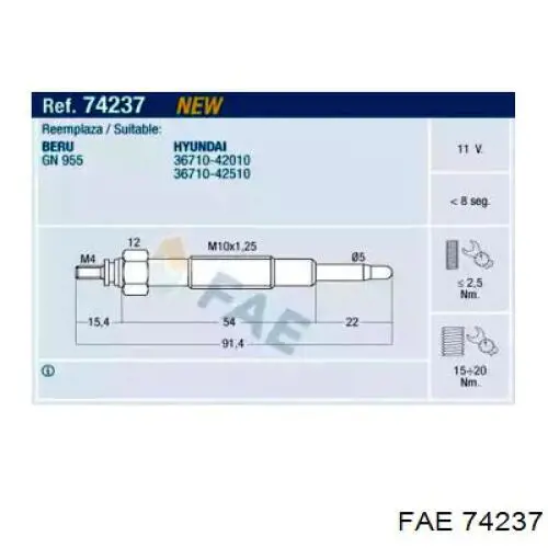 Свечи накала 74237 FAE