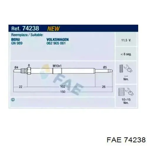 Свечи накала 74238 FAE