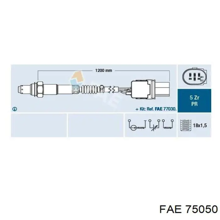 75050 FAE sonda lambda, sensor de oxigênio até o catalisador