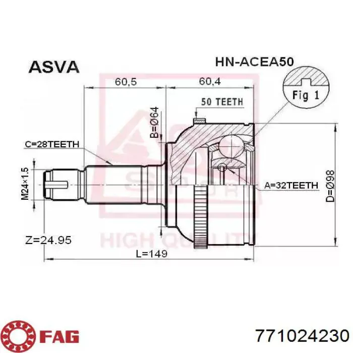 Junta homocinética exterior delantera 771024230 FAG