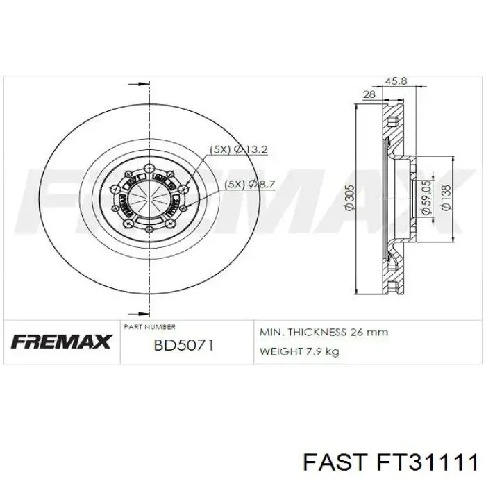 Тормоз дисковый передний Fast FT31111 цена, от 36.33 USD