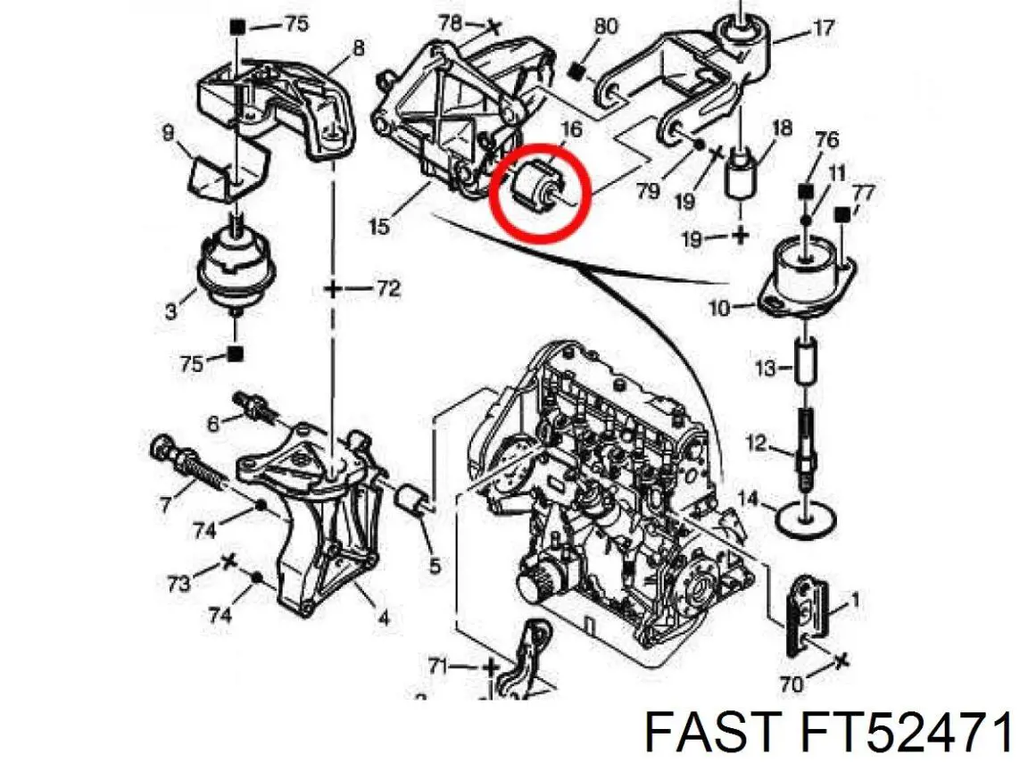Задний сайлентблок двигателя Fast FT52471 цена, от 5.90 USD