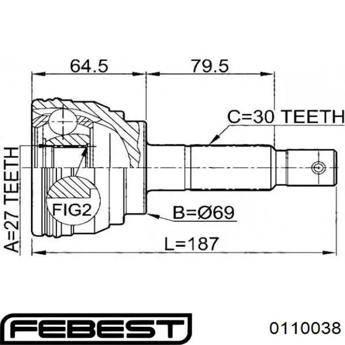 Купить 0110038 Febest Внешняя граната