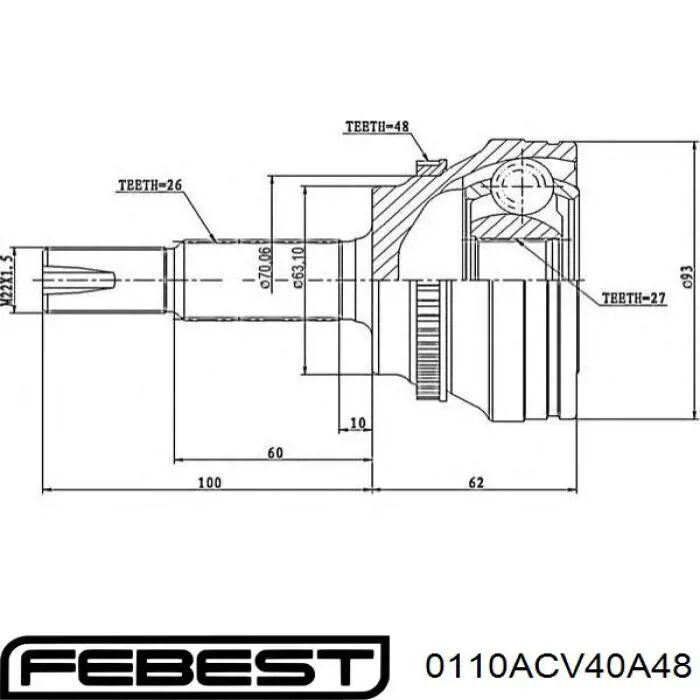 ШРУС наружный передний 0110ACV40A48 Febest