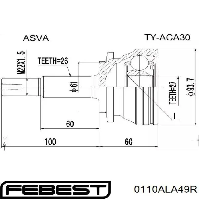Шарнир равных угловых скоростей задний Febest 0110ALA49R цена, от 21.51 USD