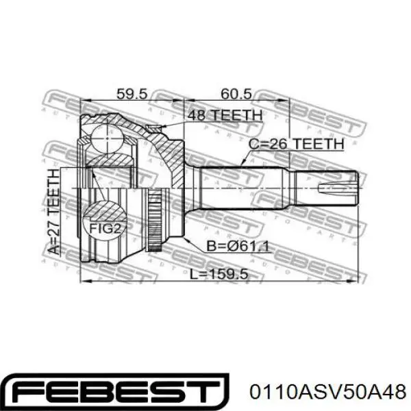 ШРУС внутренний передний правый Febest 0110ASV50A48