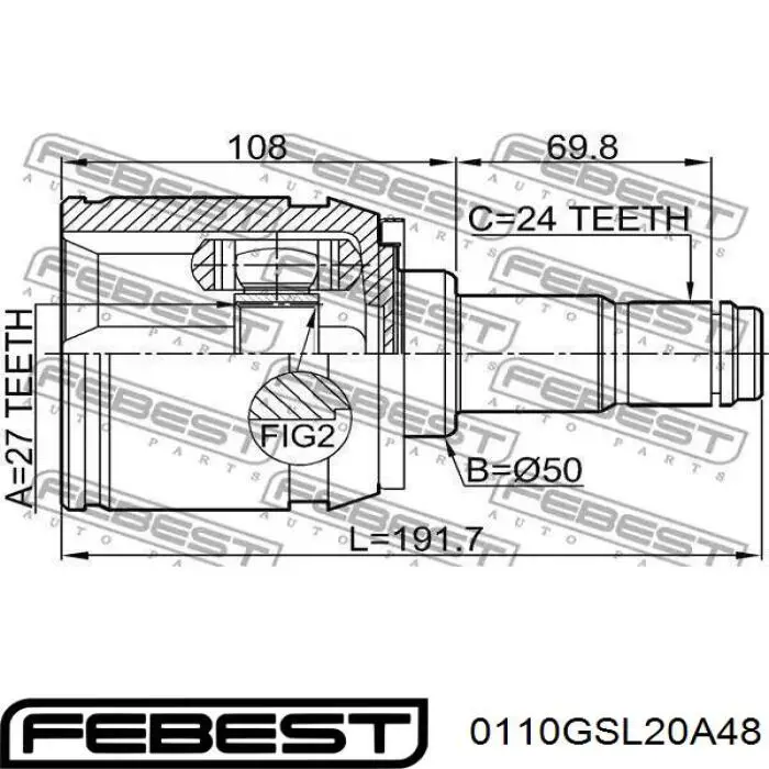 Купить 0110GSL20A48 Febest Внешняя граната