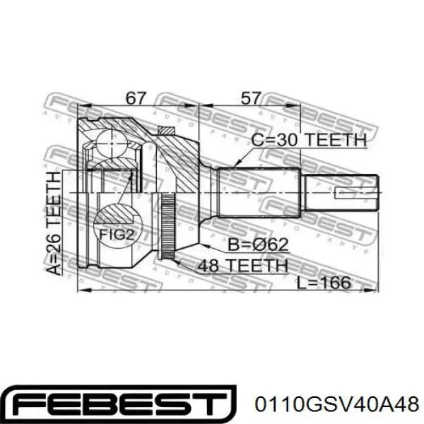 Junta homocinética exterior delantera 0110GSV40A48 Febest