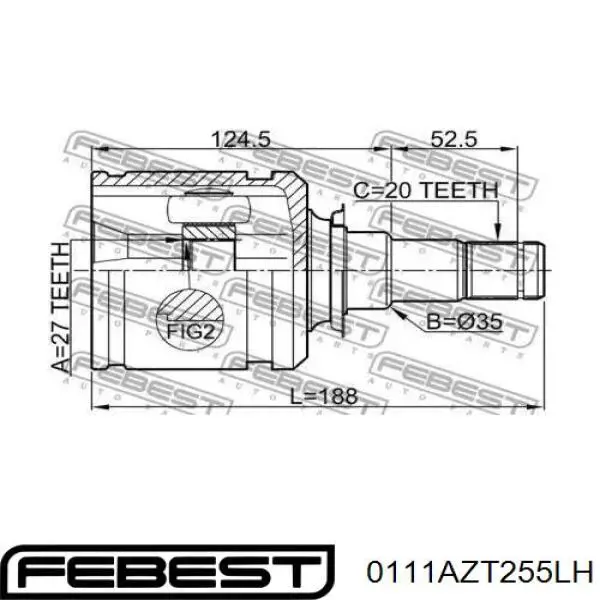 Junta homocinética interior delantera izquierda 0111AZT255LH Febest