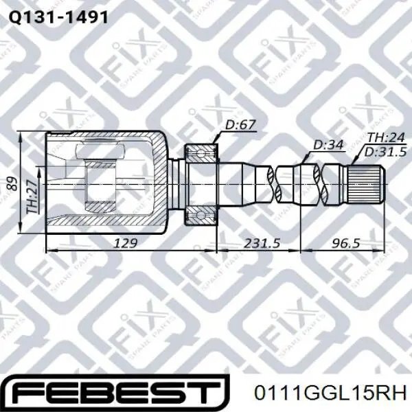 ШРУС внутренний передний правый IK434100E040 Market (OEM)