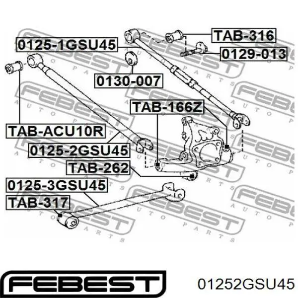 01252GSU45 Febest barra transversal de suspensão traseira