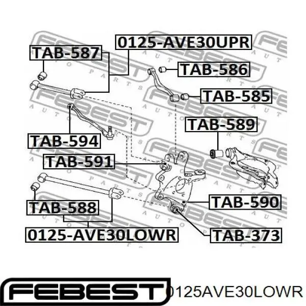 0125-AVE30LOWR Febest braço oscilante (tração longitudinal inferior esquerdo/direito de suspensão traseira)