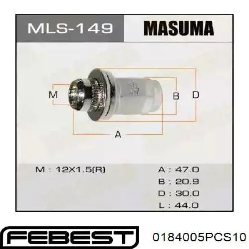 Болт ступицы 0184005PCS10 Febest