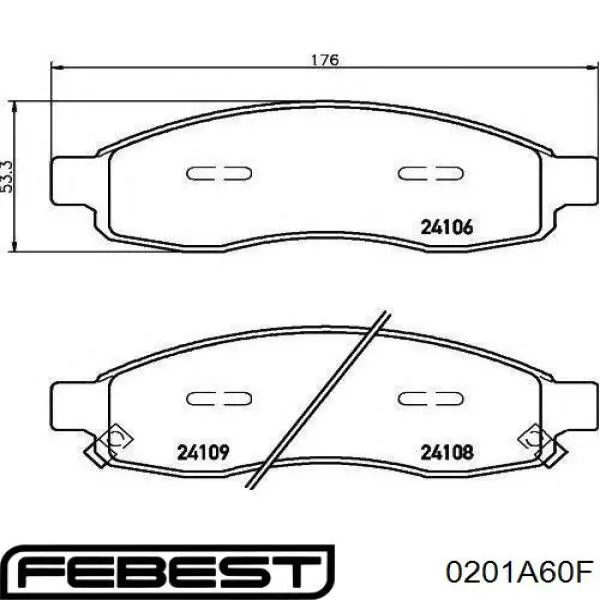 Передние тормозные колодки 0201A60F Febest