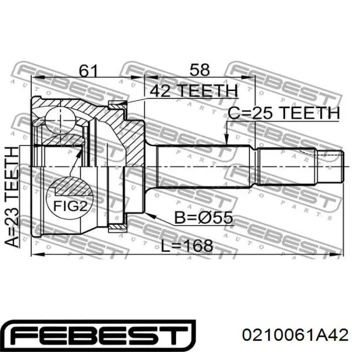 Купить 0210061A42 Febest Внешняя граната