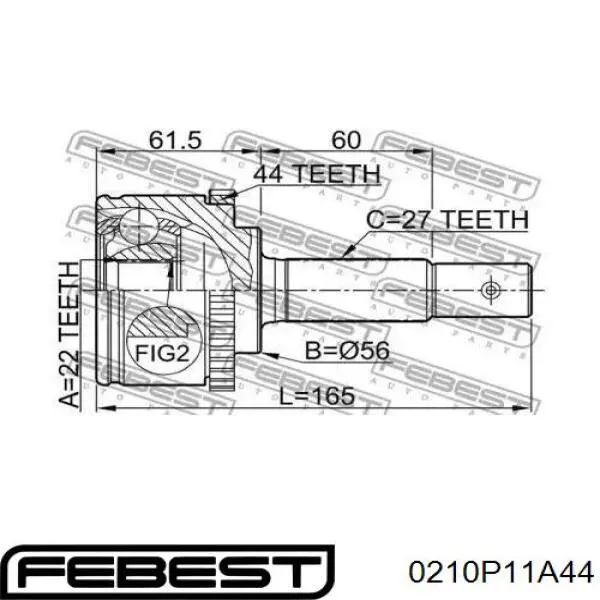 ШРУС наружный передний 0210P11A44 Febest