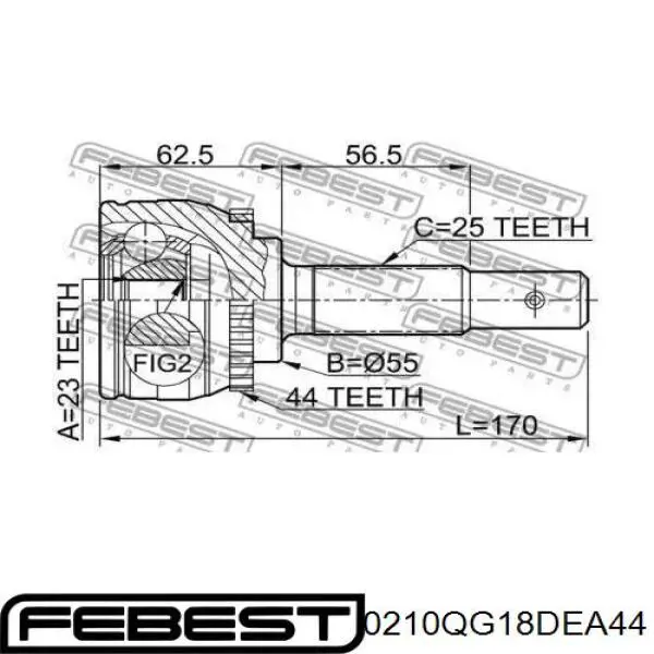 ШРУС наружный передний 0210QG18DEA44 Febest