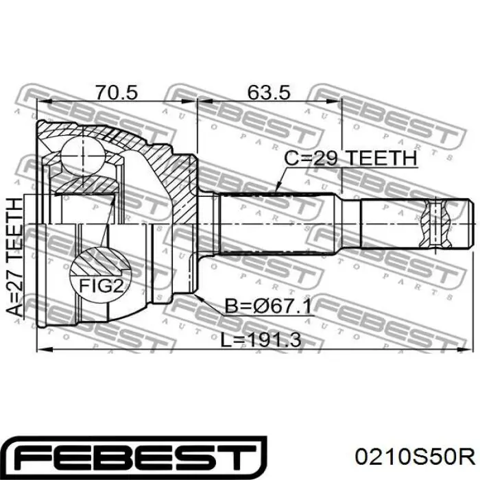 Шарнир равных угловых скоростей задний Febest 0210S50R цена, от 59.51 USD