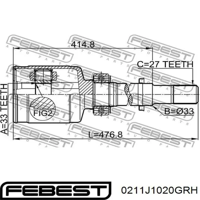 ШРУС внутренний передний правый 0211J1020GRH Febest