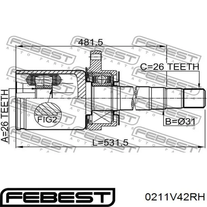 0211-V42RH Febest semieixo (acionador dianteiro direito)