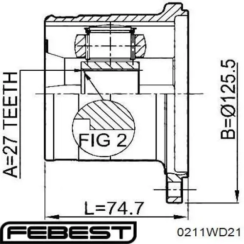 Шрус внутренний левый 0211WD21 Febest