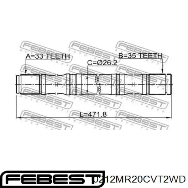 Привод передний левый Febest 0212MR20CVT2WD цена, от 65.27 USD