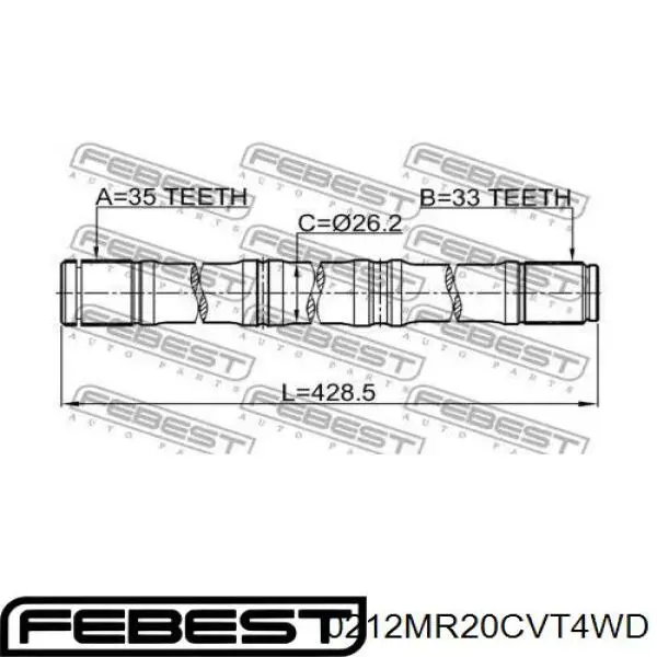 Привод передний левый Febest 0212MR20CVT4WD цена, от 36.80 USD