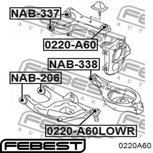 0220A60 Febest Верхняя шаровая опора задней подвески