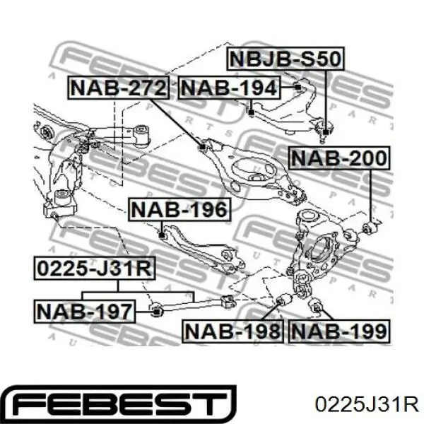 0225J31R Febest Тяга продольная задней подвески