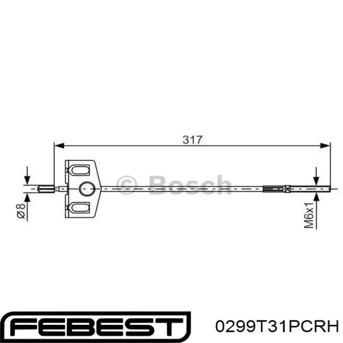 Задний правый трос ручника 0299T31PCRH Febest