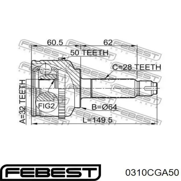 ШРУС наружный передний 0310CGA50 Febest