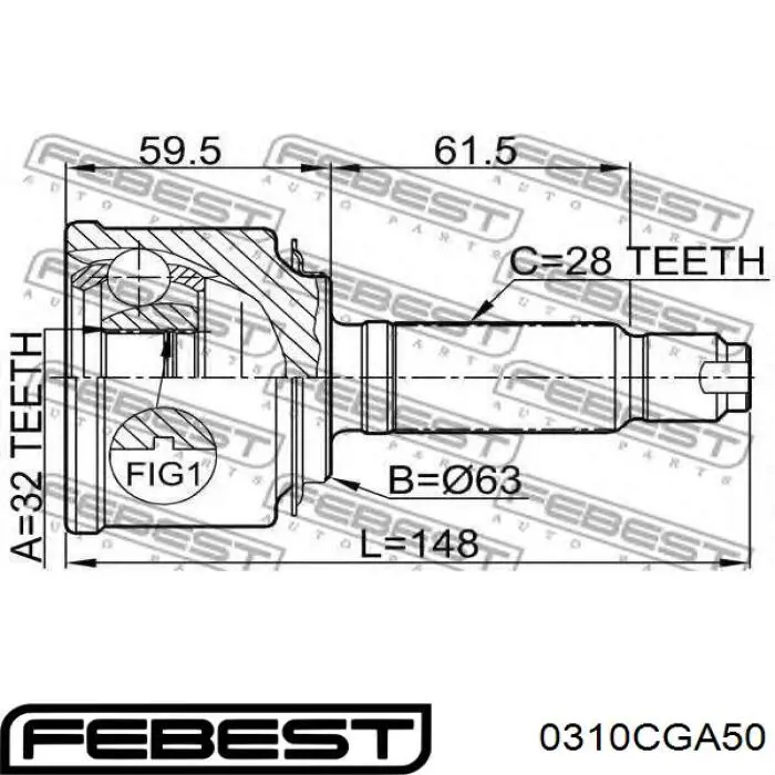 ШРУС наружный передний 0310CGA50 Febest