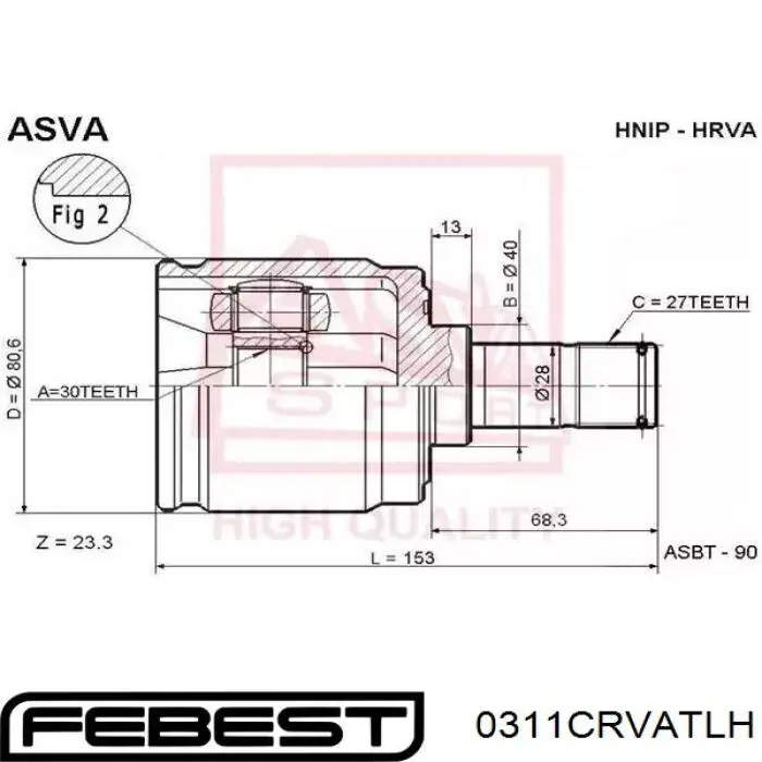 Купить 0311CRVATLH Febest Шрус внутренний левый