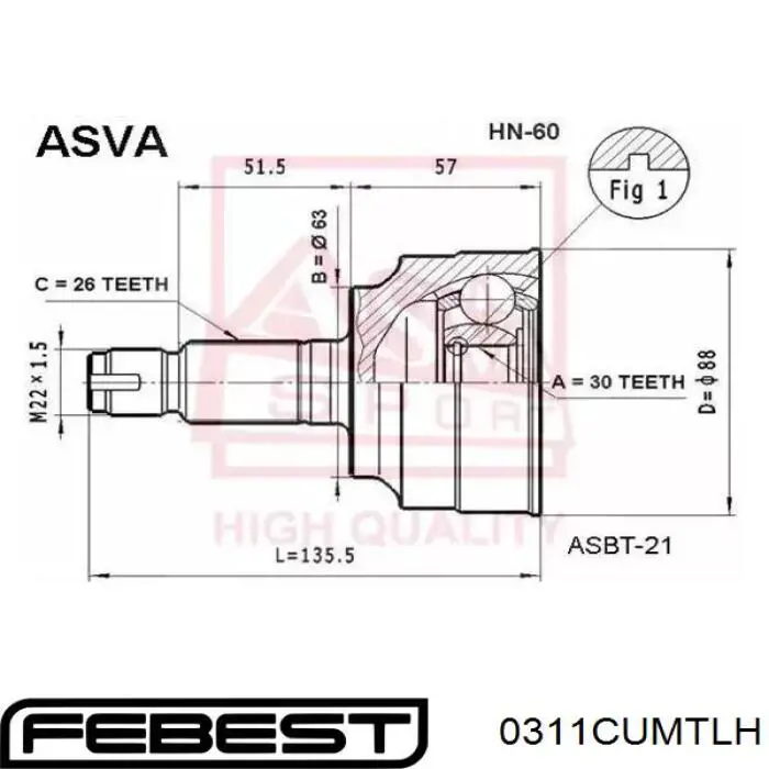 Шарнир угловых скоростей передний левый Febest 0311CUMTLH цена, от 102.11 USD