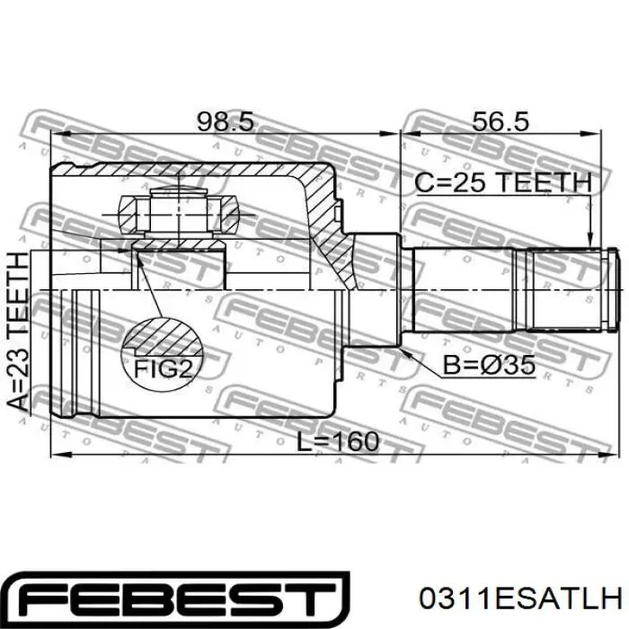 Купить 0311ESATLH Febest Шрус внутренний левый