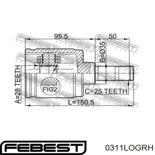 Купить 0311LOGRH Febest Шарнир угловых скоростей передний правый