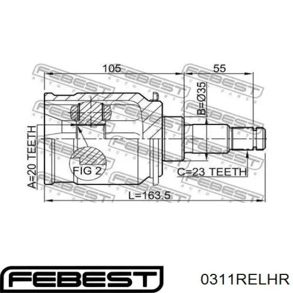 Шарнир угловых скоростей внутренний задний Febest 0311RELHR цена, от 122.84 USD