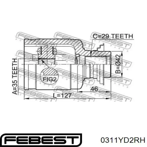 0311YD2RH Febest Граната внутренняя передняя правая