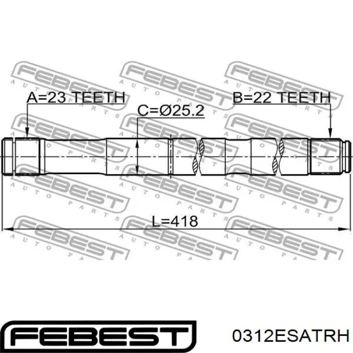 0312-ESATRH Febest semieixo (acionador dianteiro direito)