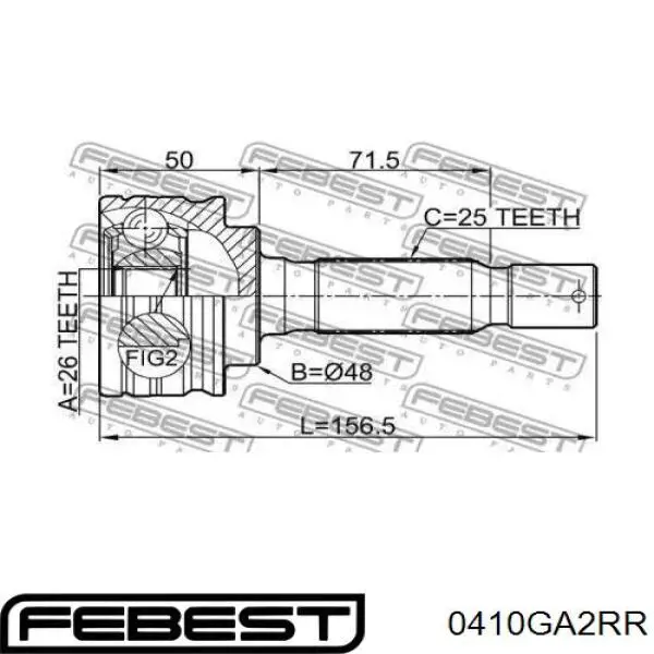 0410-GA2RR Febest junta homocinética externa dianteira