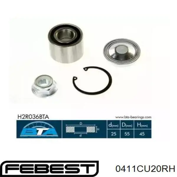 Купить 0411CU20RH Febest Шарнир угловых скоростей передний правый